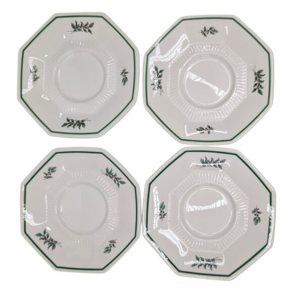 Nikko Christmastime 8 Pc Set 4 Cups 4 Saucers Octagon Christmas Tree JAPAN - Picture 5 of 13